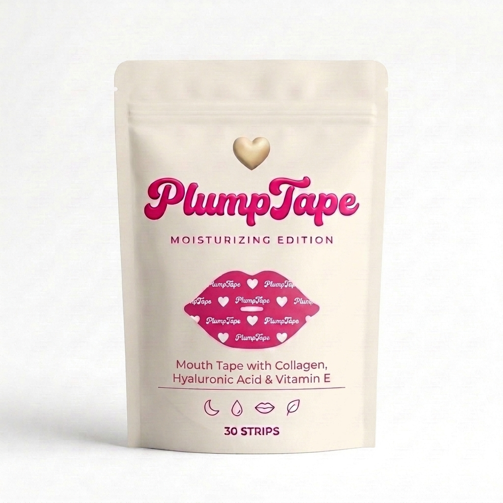 PlumpTape Moisturizing Mouth Tape — cream pouch with pink lip graphic
