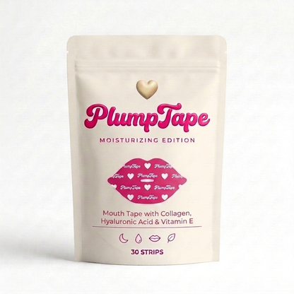 PlumpTape Moisturizing Mouth Tape — cream pouch with pink lip graphic