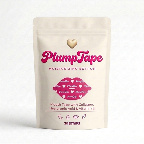 PlumpTape Moisturizing Mouth Tape — cream pouch with pink lip graphic