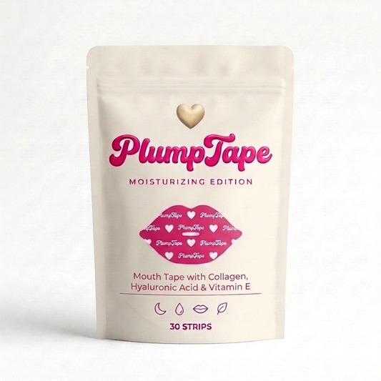 PlumpTape Moisturizing Mouth Tape — cream pouch with pink lip graphic