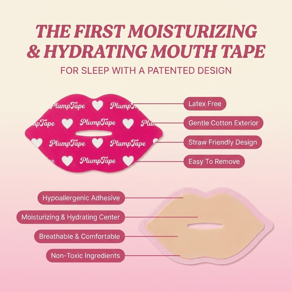 First moisturizing and hydrating mouth tape with patented design — anatomy callouts